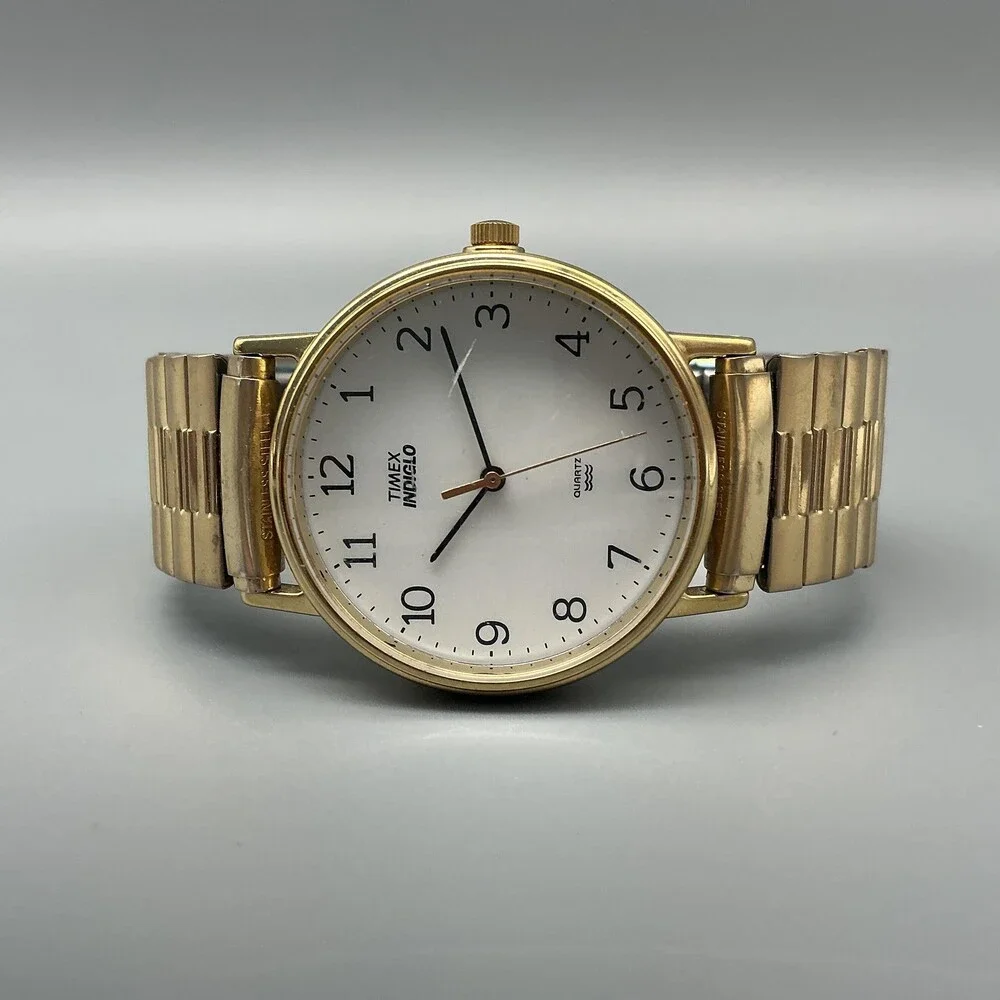 Vintage Timex Easy Reader Indiglo Mens Watch 34mm Gold Tone Stretch New Battery